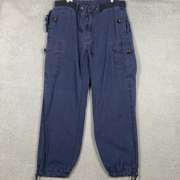 Vintage Polo Ralph Lauren Cargo Jogger Pants Mens XXL 2XL Blue Paratrooper 90s - Picture 1 of 16